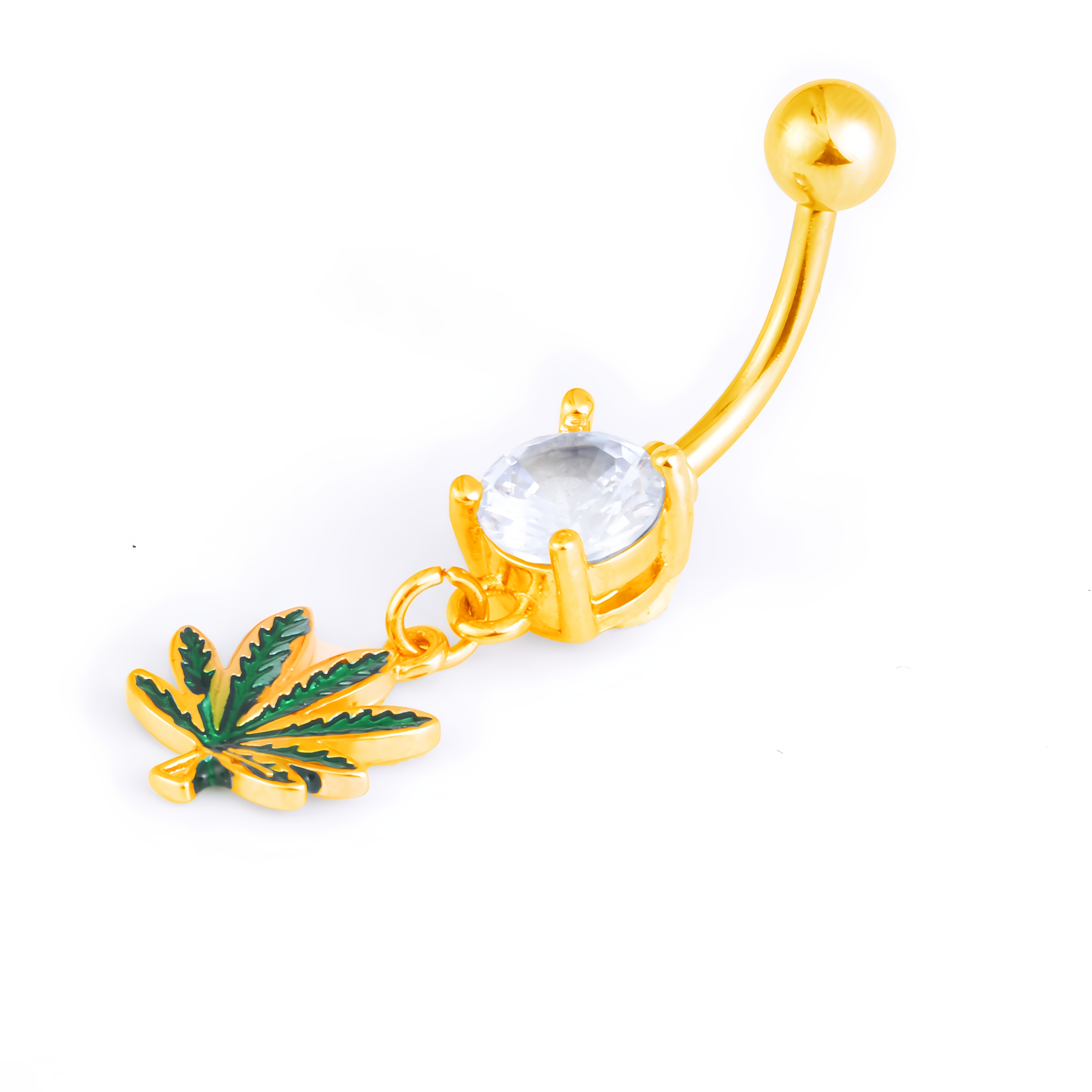 Leaf-shaped Green Grass Pendant Navel Stud, Belly Dance Jewelry